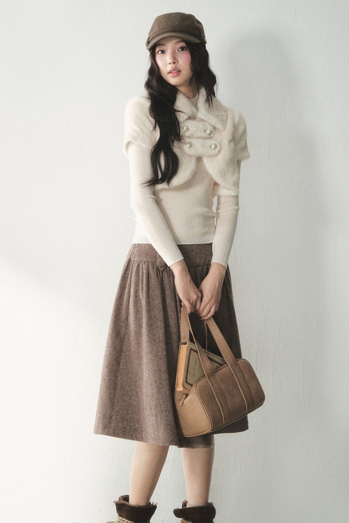 Short-Sleeved Double-Breasted Faux Fur Jacket