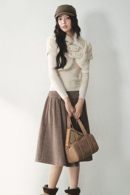 Short-Sleeved Double-Breasted Faux Fur Jacket