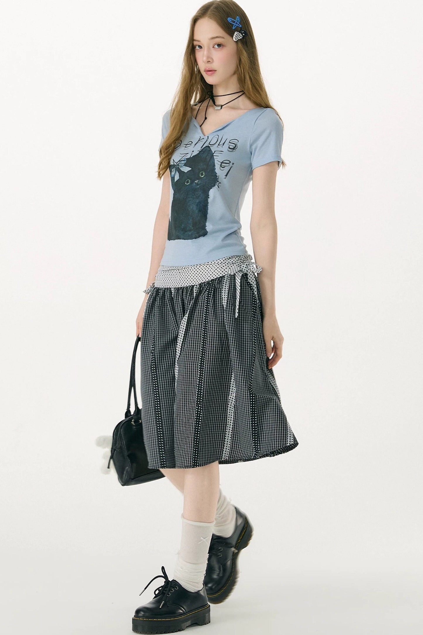 Black and White Plaid Patchwork Skirt