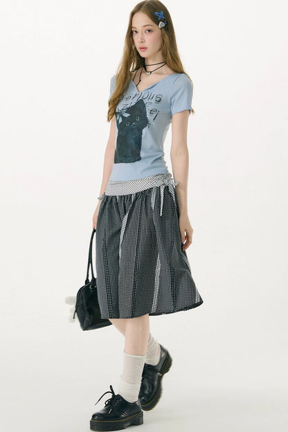 Black and White Plaid Patchwork Skirt