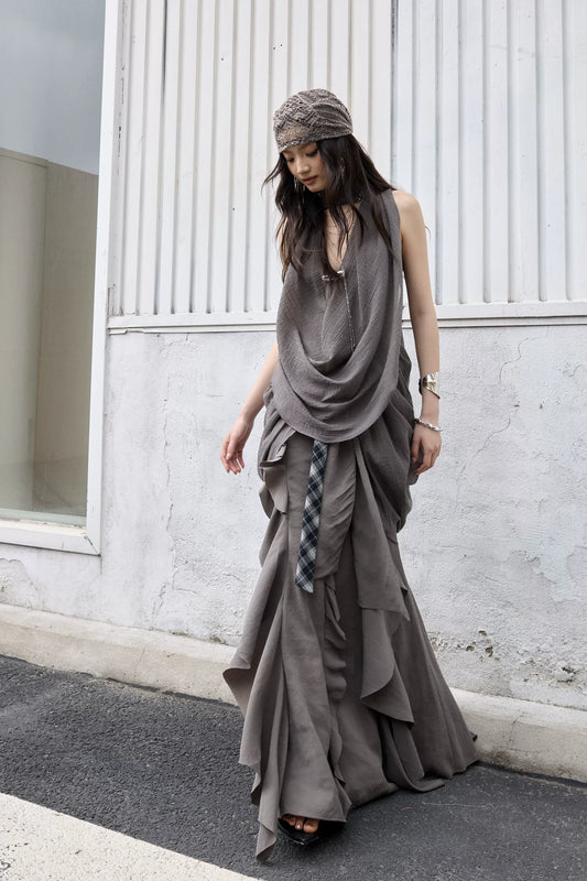 Retro Sculptural Pleated Tie-Up Vest