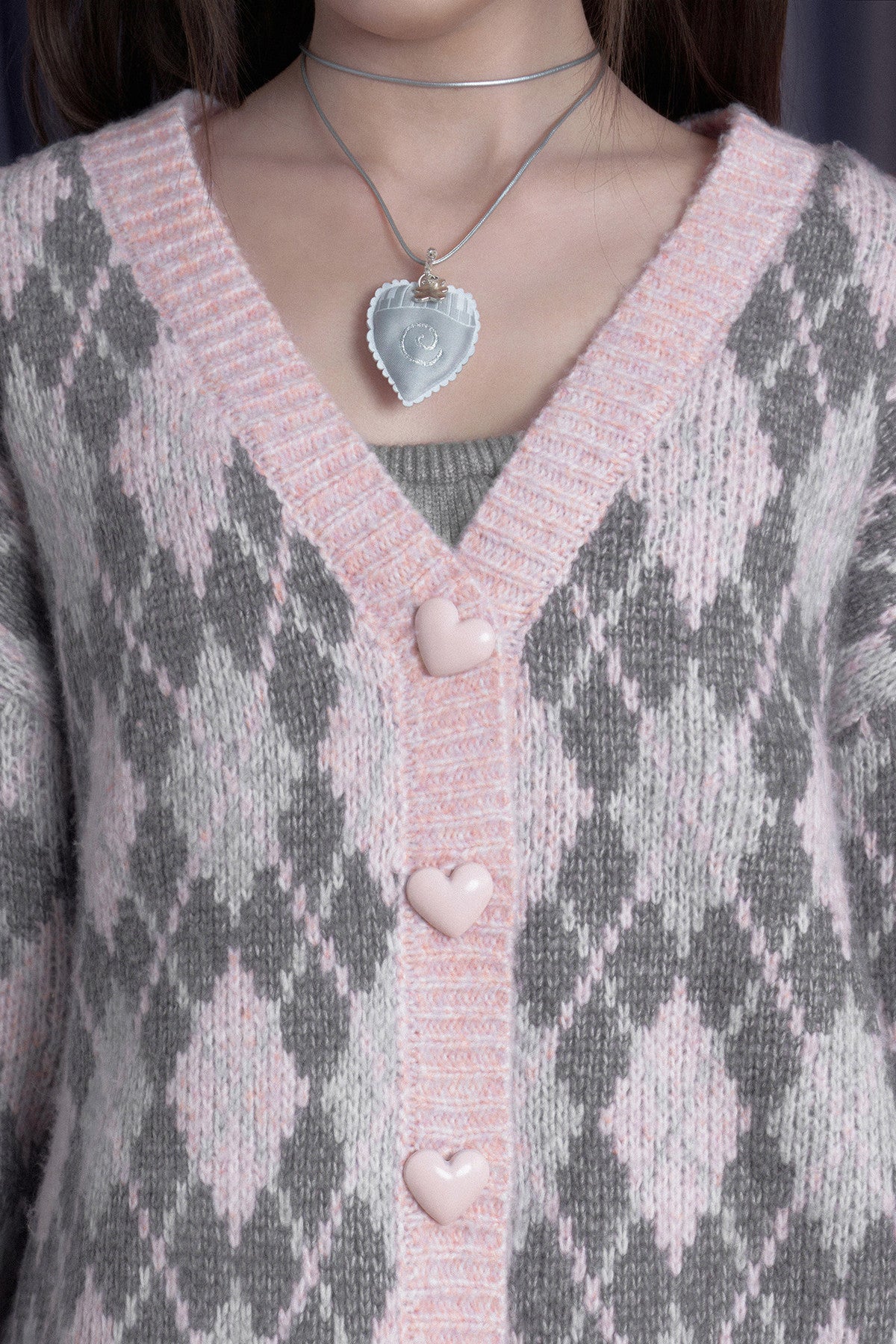 Ensemble cardigan en maille argyle rose et jupe