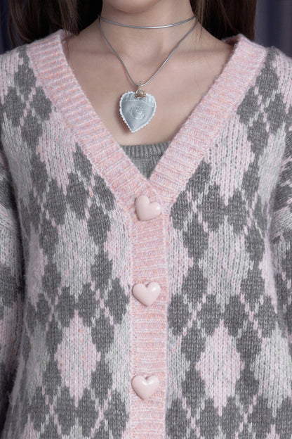 Ensemble cardigan en maille argyle rose et jupe