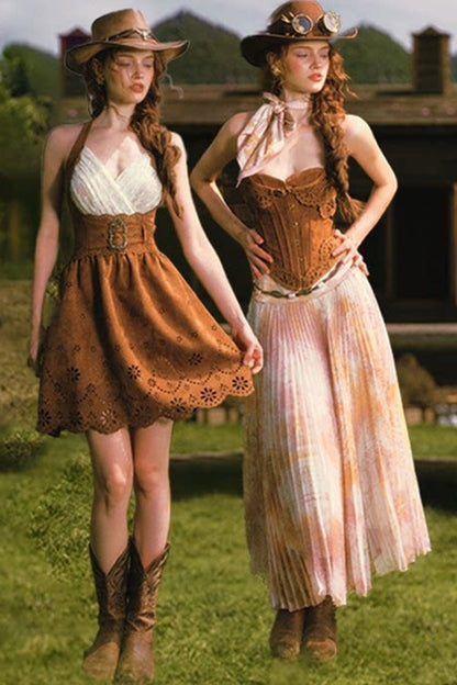 Desert Knight Coffee Fishbone Corset and Skirt Dress Set-Up