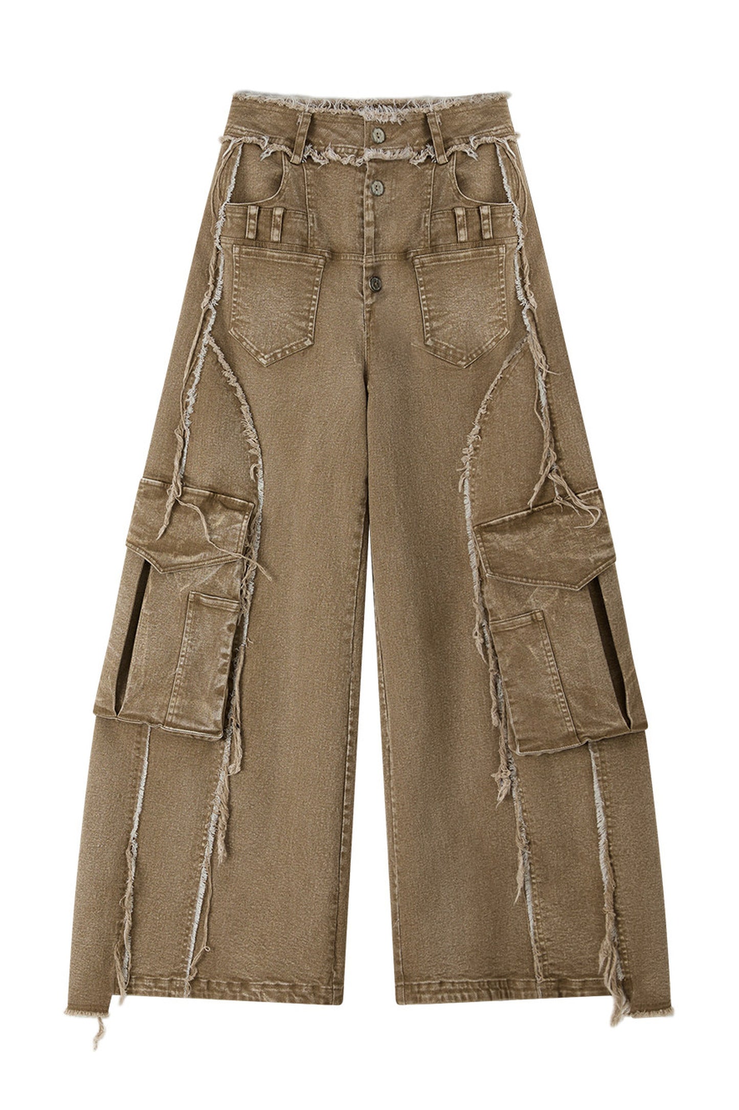 Vintage Washed Wide-Leg Large Patch Pockets Jeans