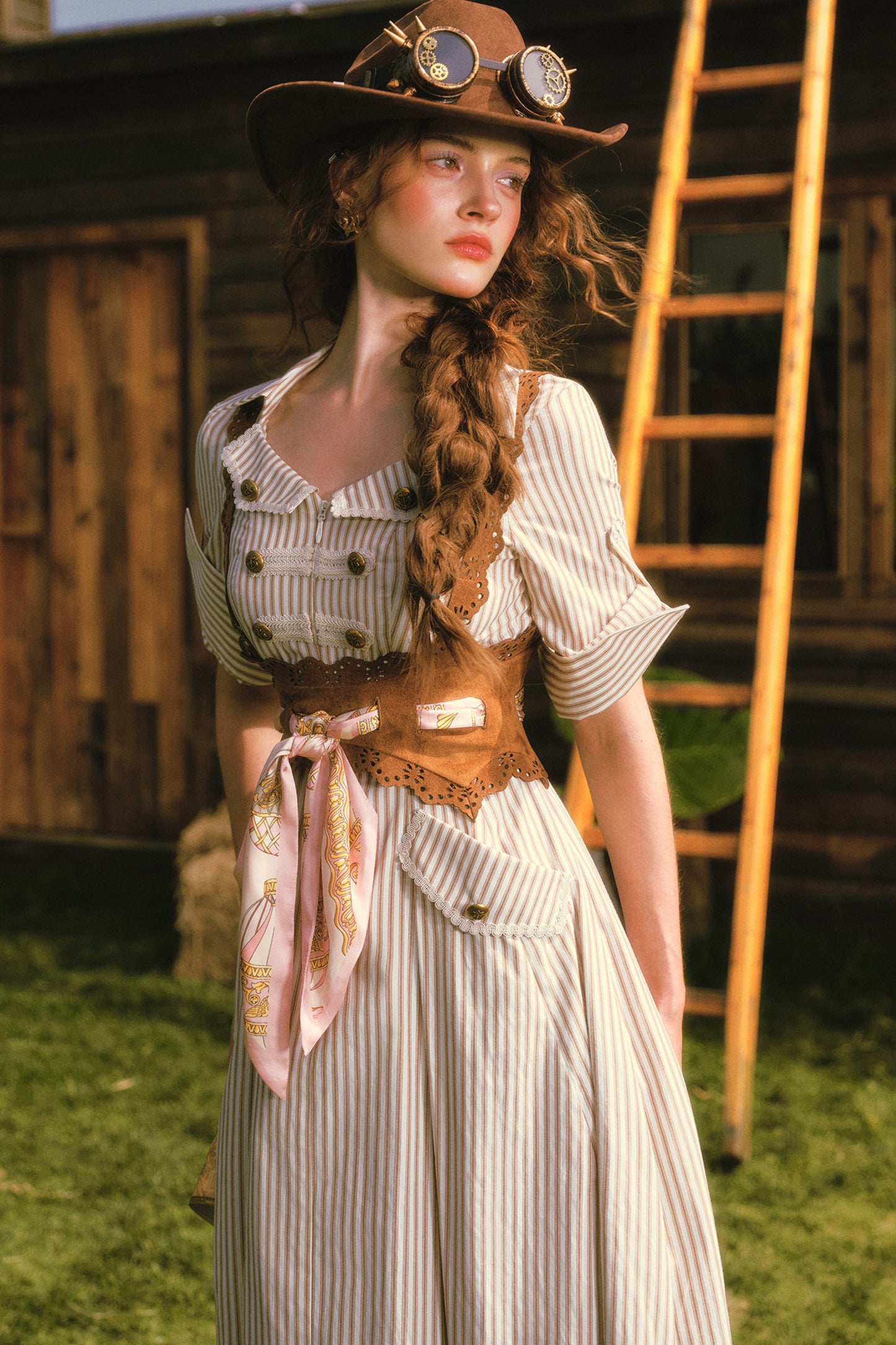 Long Striped Nautical Shirt Dress Set-Up