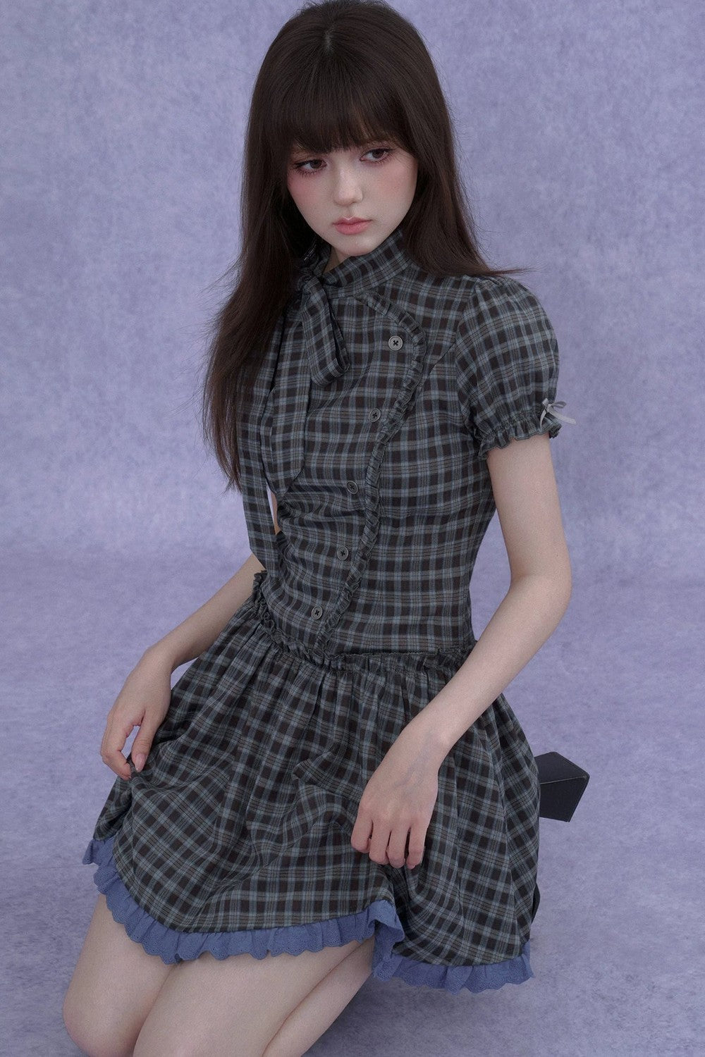 Retro Plaid Bow Dress