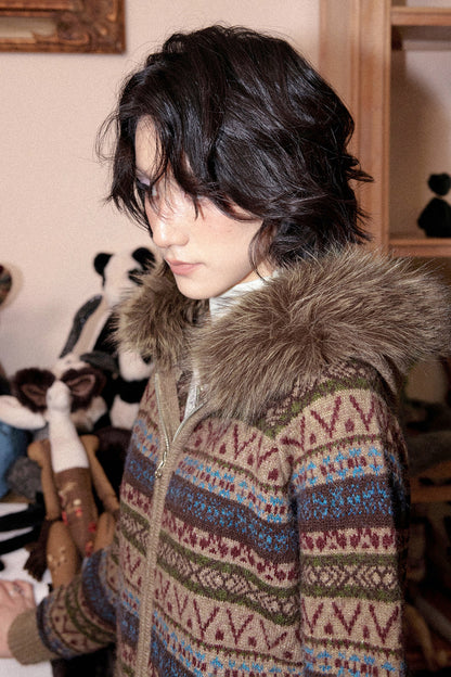 Hooded Fair Isle Wool Cardigan