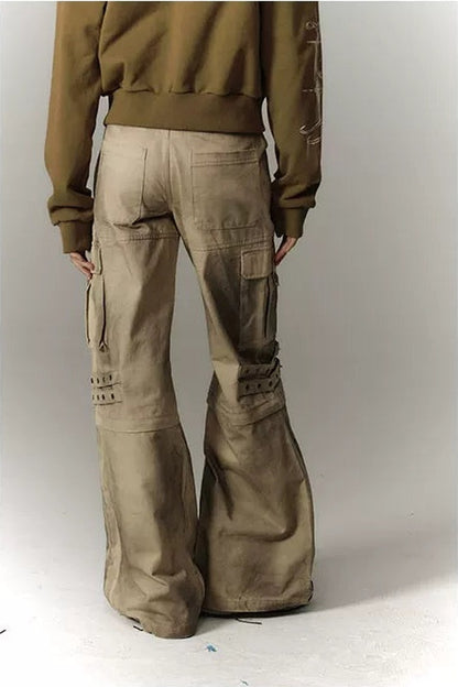 Detachable Washed Workwear Wide-Leg Pants