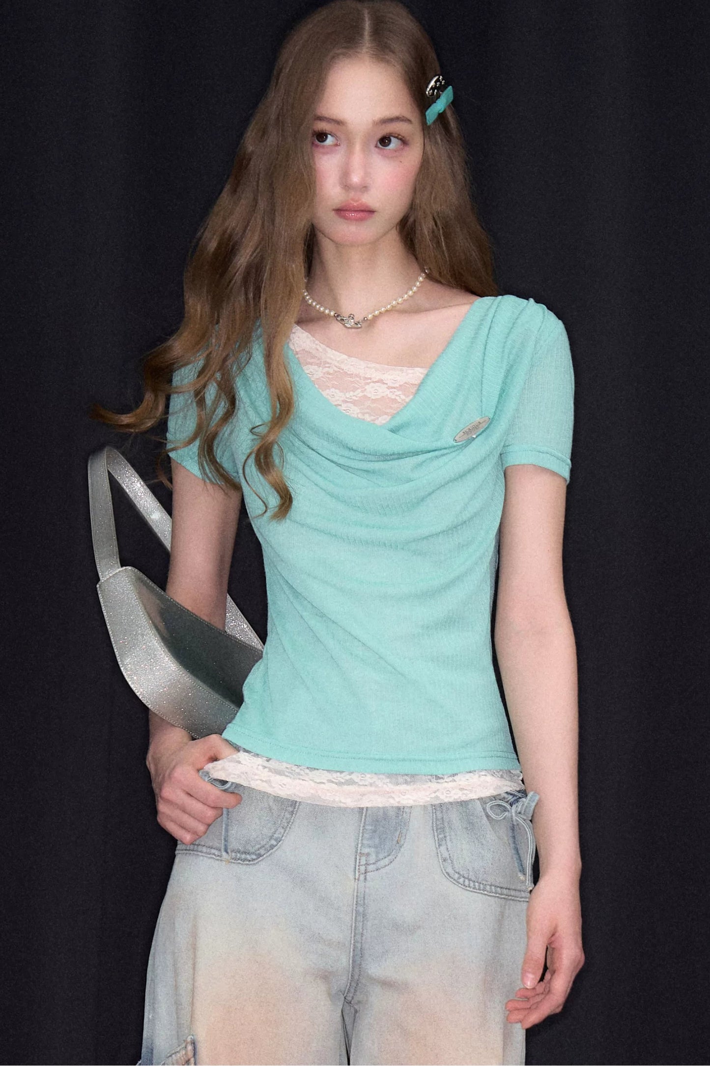 Mint Lace Flutter Top