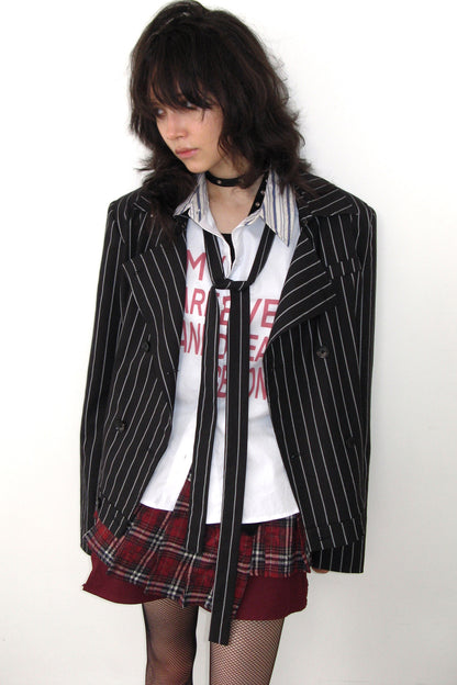 Punk Lace-Up Striped Blazer