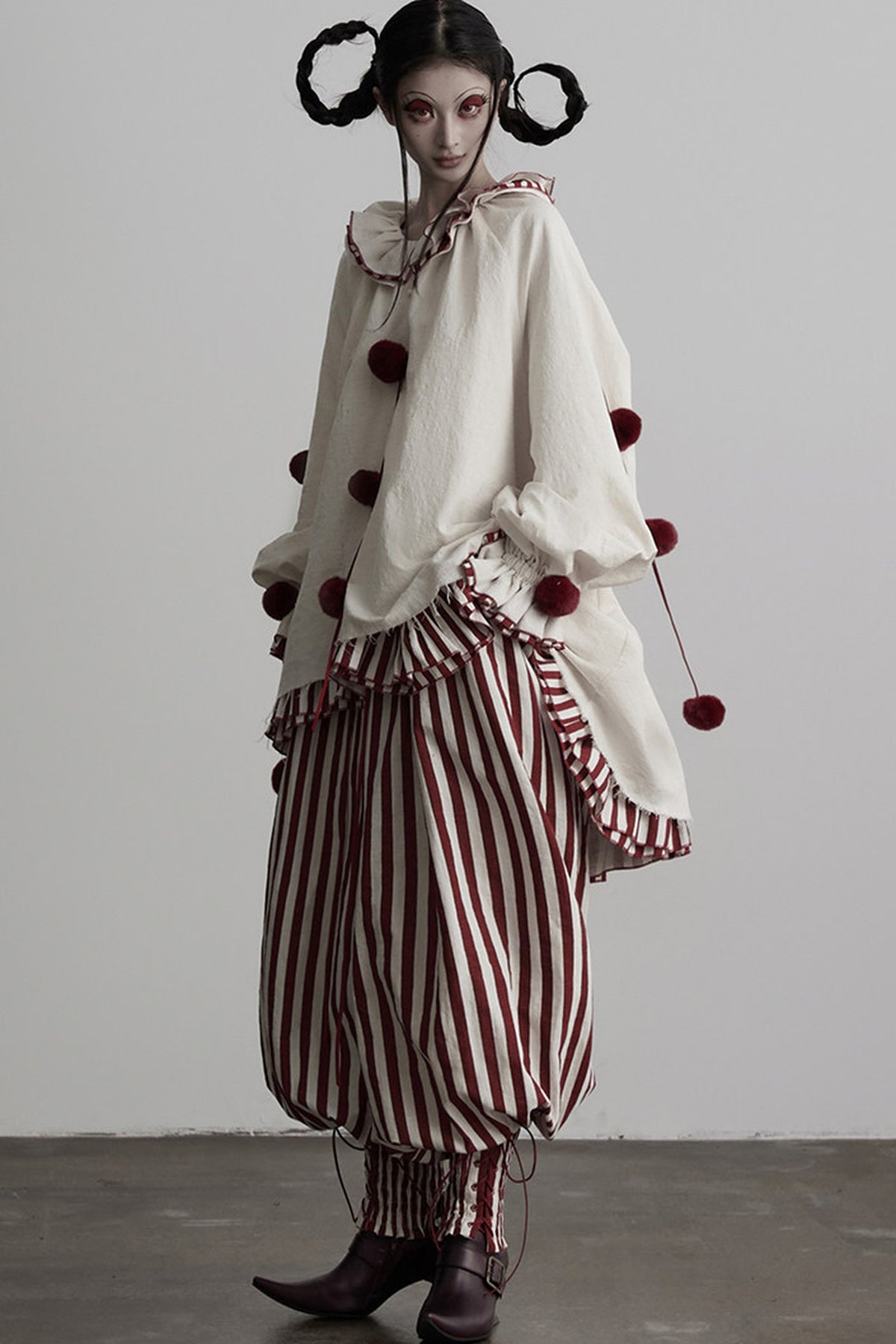 Red White Striped Lace-Up Lantern Pants