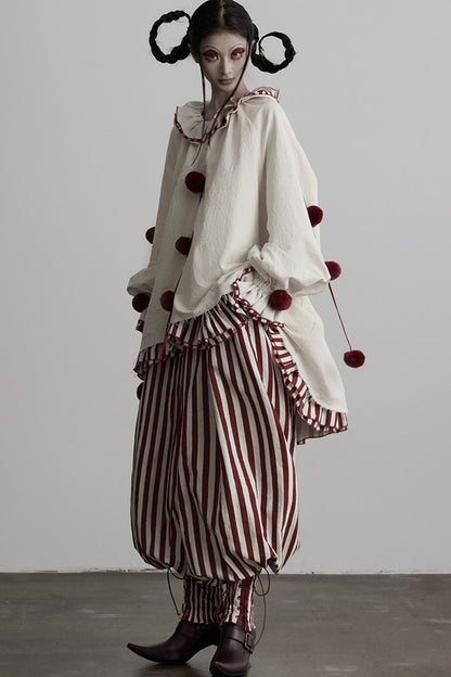 Red White Striped Lace-Up Lantern Pants