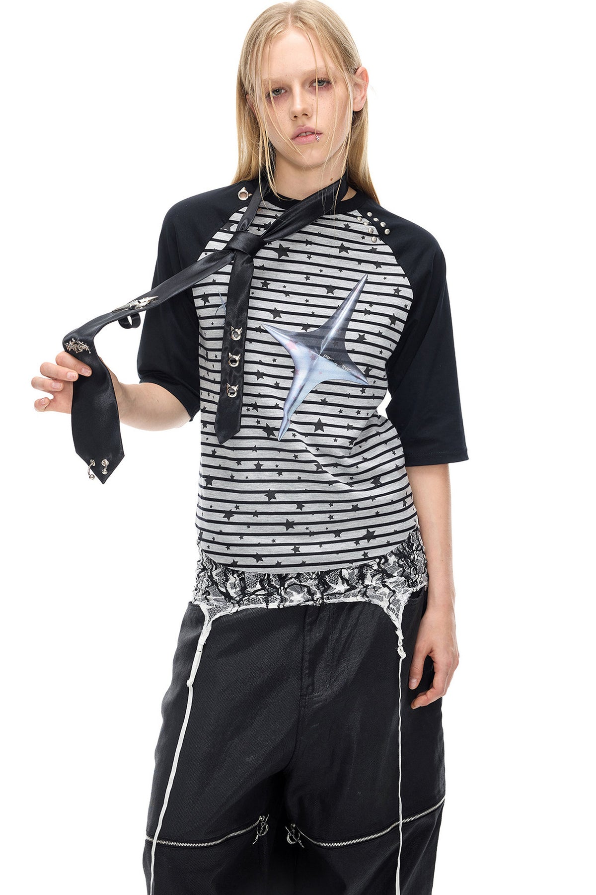 Electric Moon Rivet Striped Raglan T-shirt