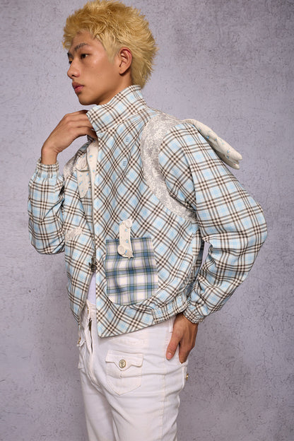 Jacke mit Engelsflügeln, Karomuster, Patchwork und Strass