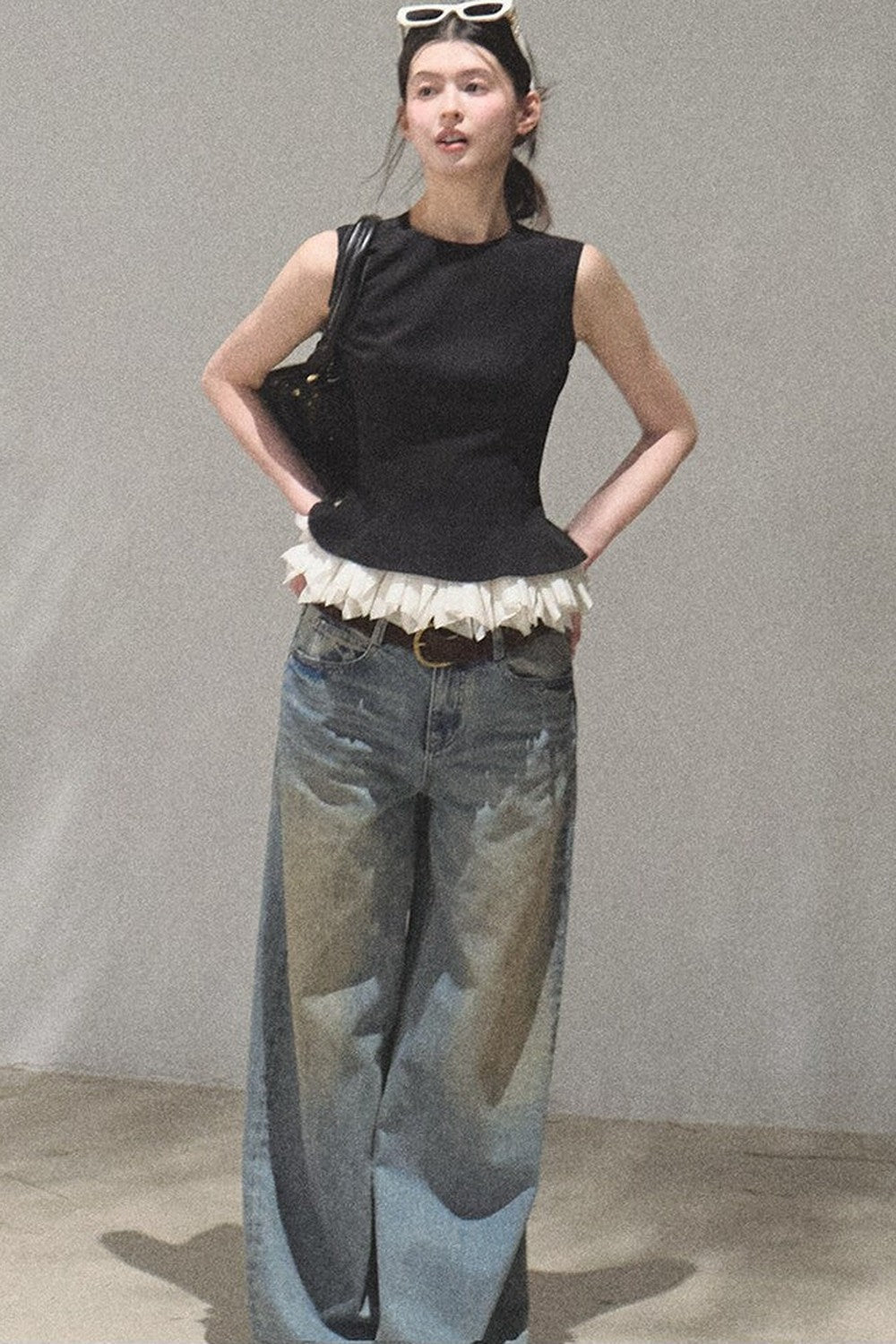 Vintage Hand-Painted Wide Leg Jeans Set