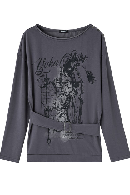 Style Printed Off-Shoulder Long-Sleeve T-shirt