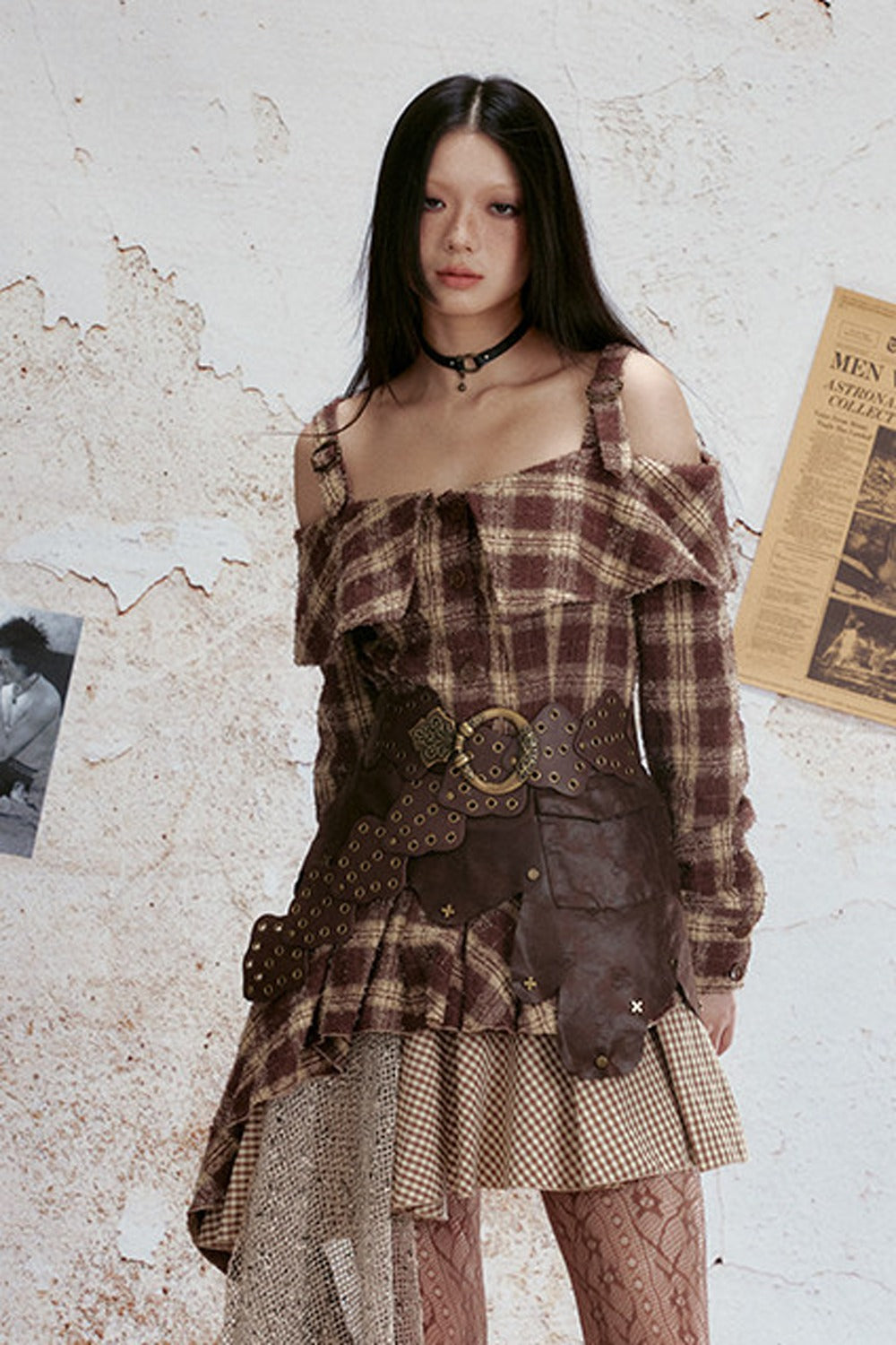 Off-Shoulder Plaid Ruffle Dress