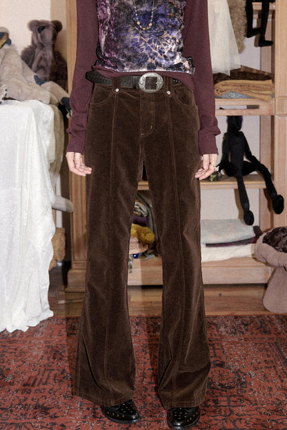Brown Corduroy Micro-Flared Pants