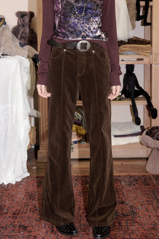 Brown Corduroy Micro-Flared Pants