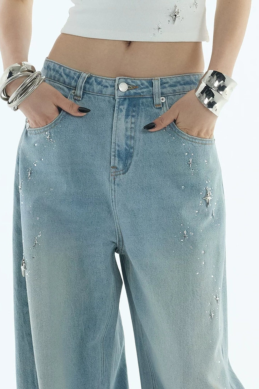 Jeans a gamba larga blu chiaro di luna