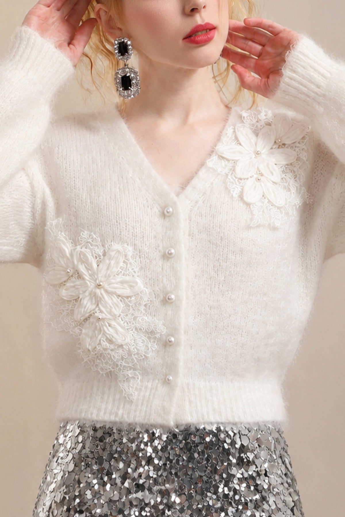 3D Floral Wool Knit Top