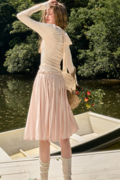 Elastic Waist Deer A-Line Pleated Skirt