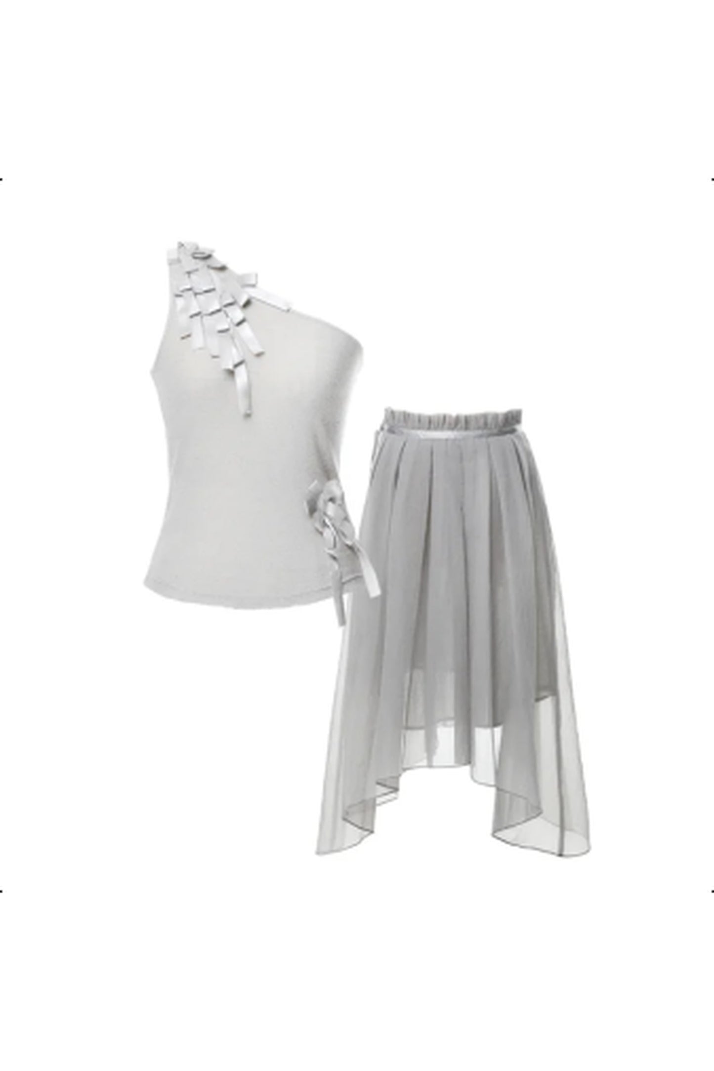 Satin Ribbon Knit Vest & Pleated Skirt Set