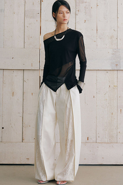 Asymmetrical Sheer Long Sleeve Blouse