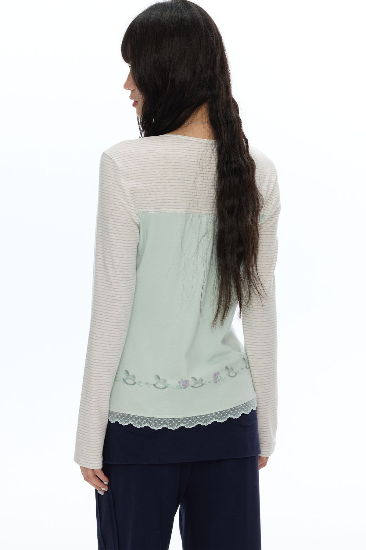 Striped Patchwork Lace Top