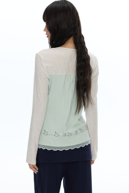 Striped Patchwork Lace Top