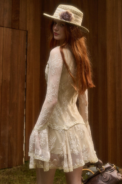 3D Vine Relief Cotton Lace Dress