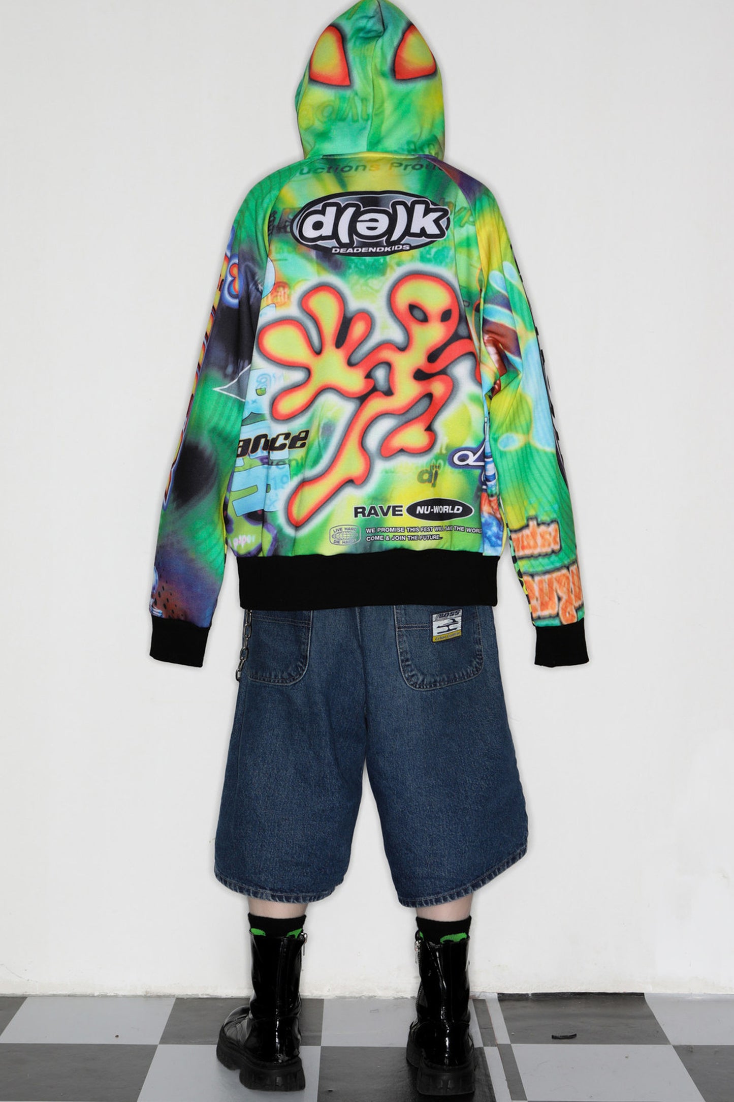 Y2K Alien Rave Print Hooded Jacket