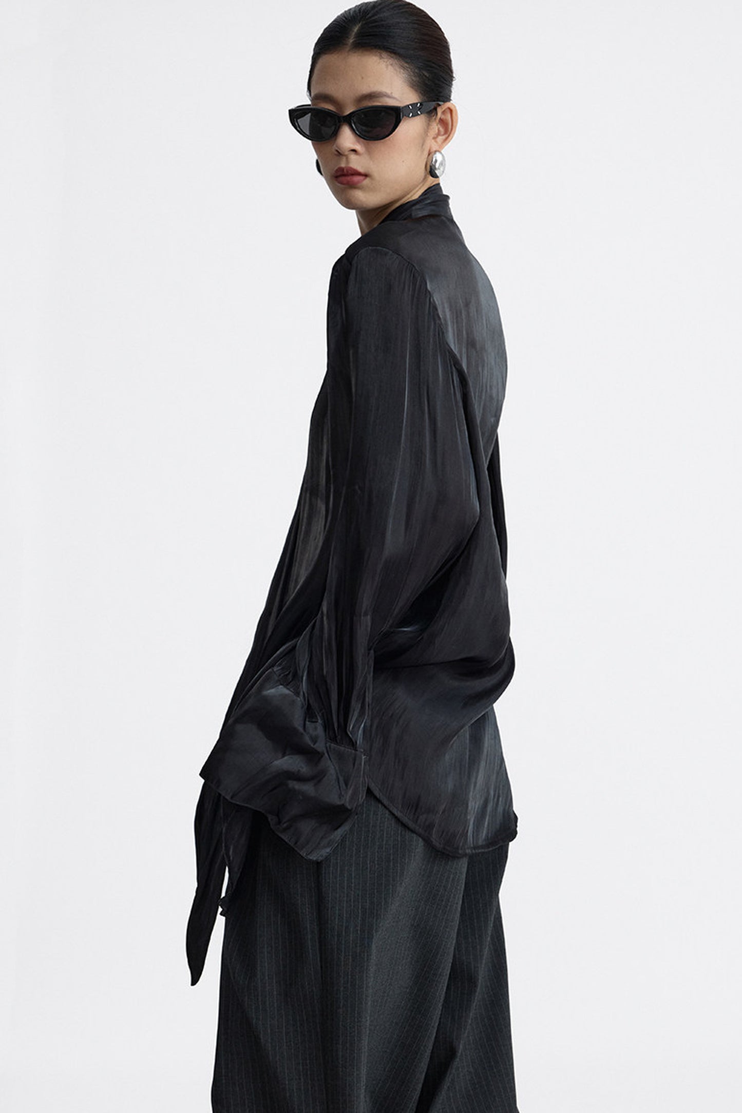Pleated Tie Neck Shirt
