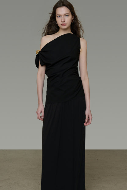 Asymmetrical Black A-Line Dress