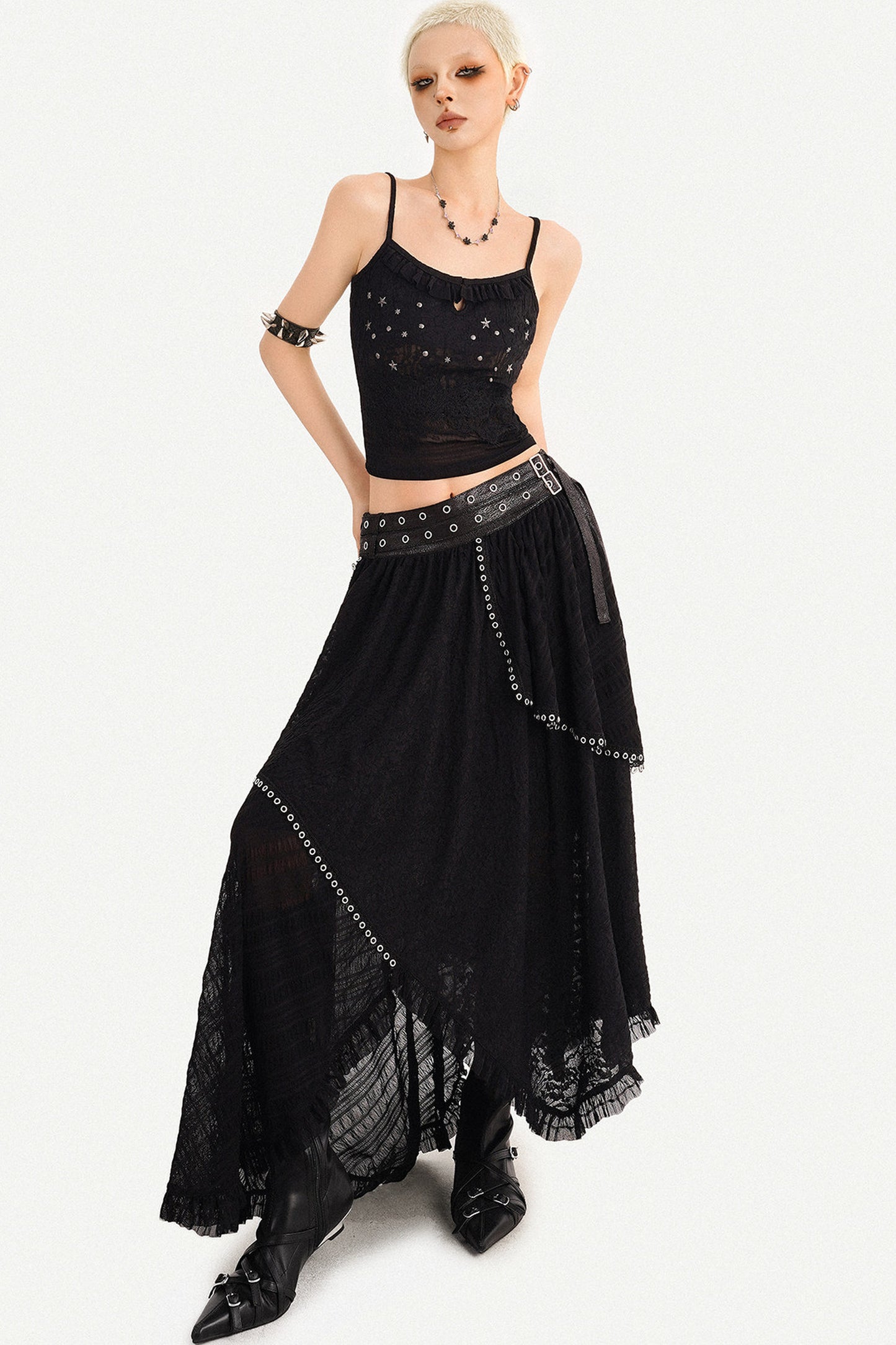 Star Embellished Camisole Cardigan And Long Skirt Set-Up
