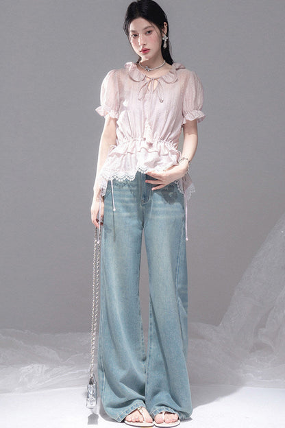 Romantic Sicily Lyocell Ruffle Collar Blouse Set-Up