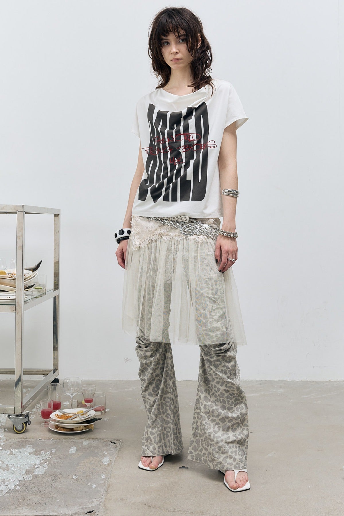 Deconstructed Distressed Leopard Scimitar Pants