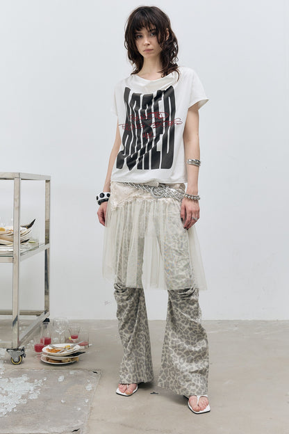Deconstructed Distressed Leopard Scimitar Pants