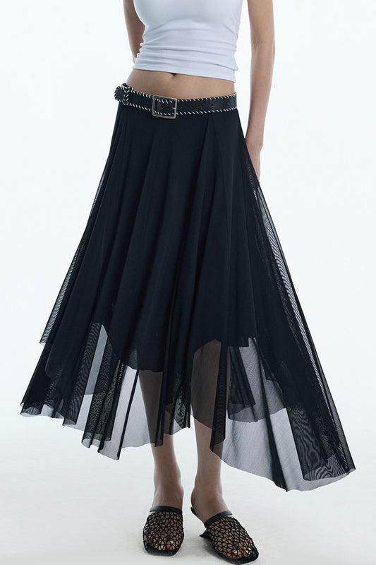 Asymmetrical Hem Mesh Skirt