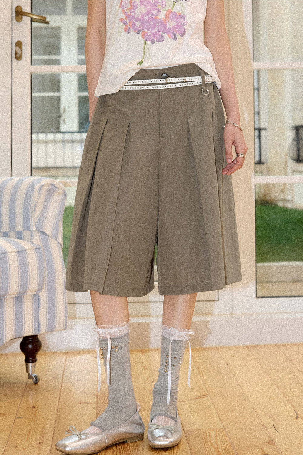 Mid-Length A-Line Pleated Skirt Pants