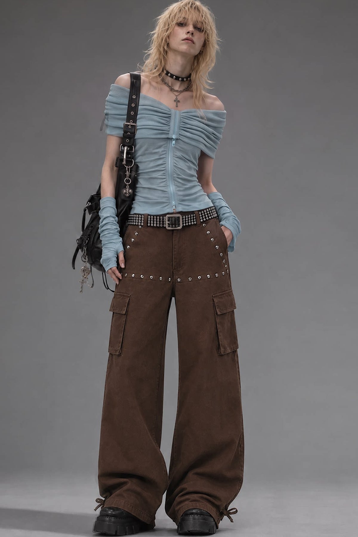 Off-Shoulder Pleated Knit Top