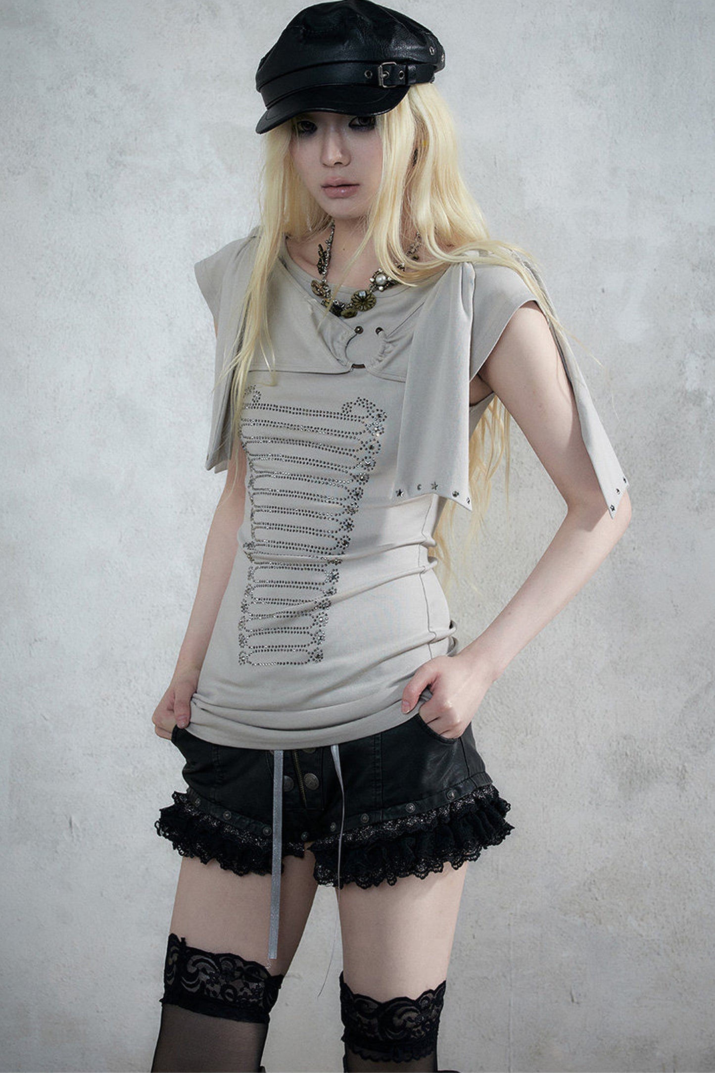 Rhinestone Corset Short-Sleeve Knit Dress