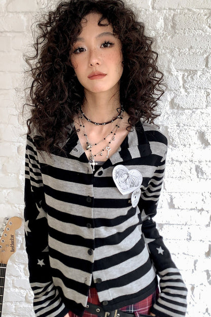Star Knit Striped Cardigan