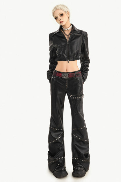 Black Zipper Stand Collar Jacket