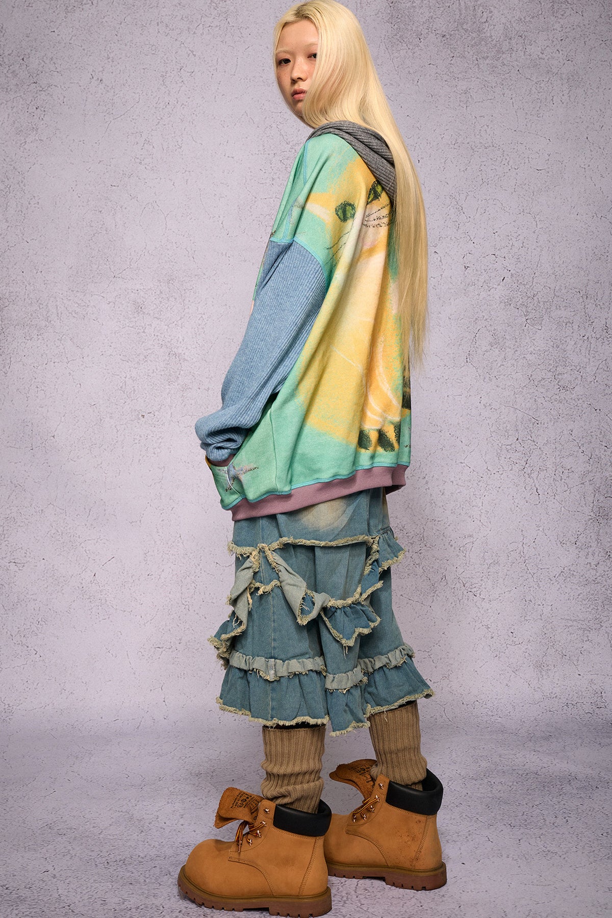 Cat Print Patchwork Sweatshirt Jacket