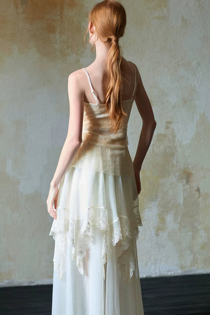 Beige Lace Bow Camisole Set-Up