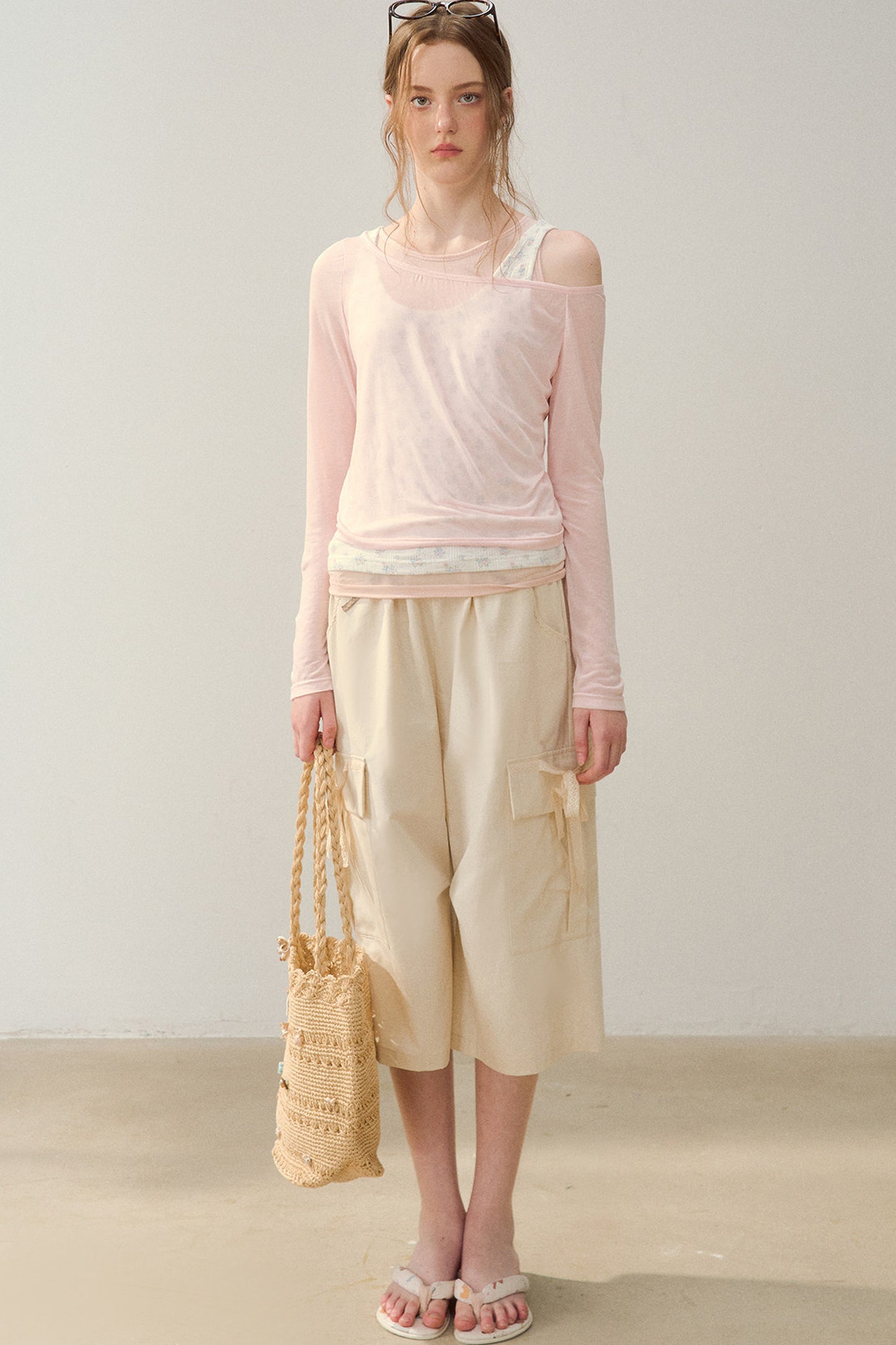 Double-Waisted Beige Cargo Pants