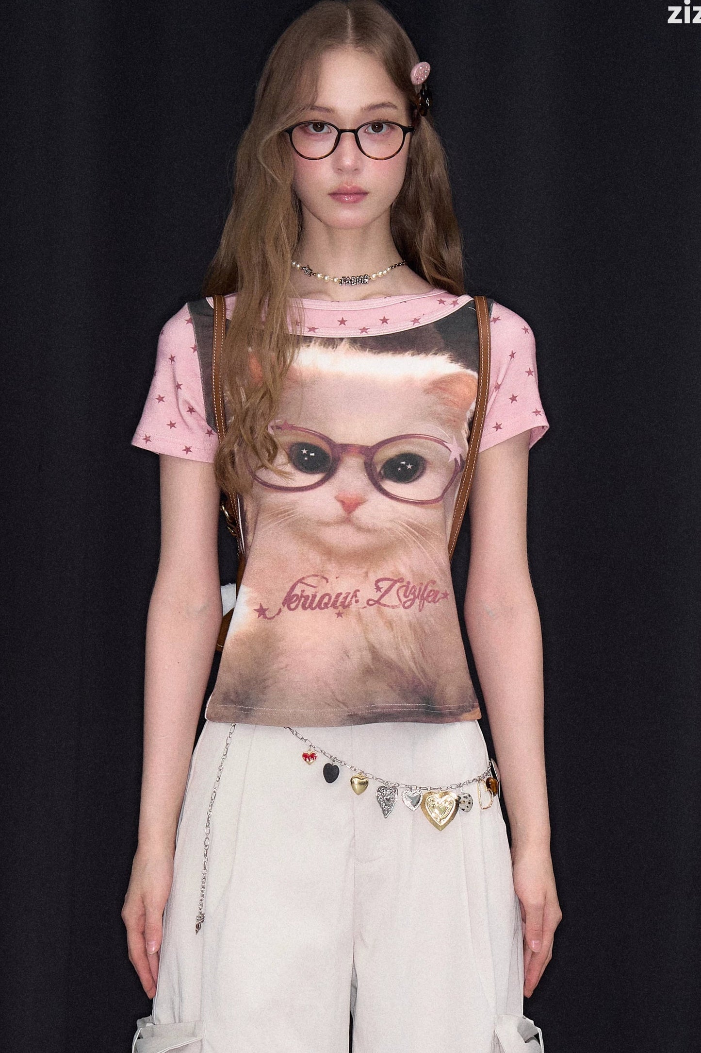 Retro Distressed Cat Print Top