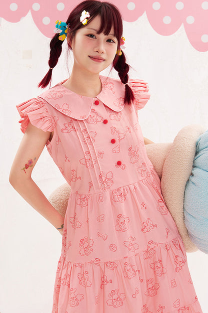 Flutter Sleeve Pink Dress